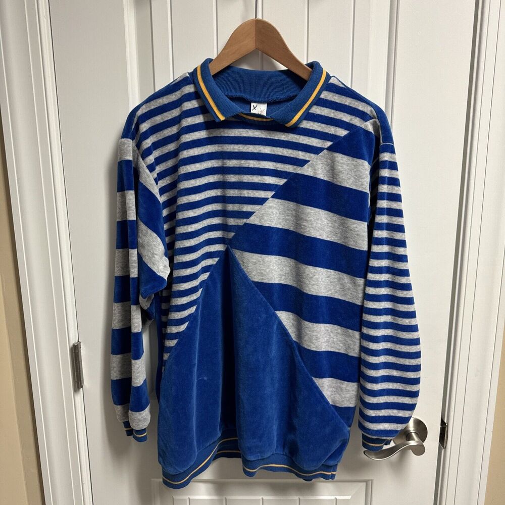 Vtg Jantzen Men’s Sweater Large Collared 1/4 Button Striped Long Sleeve Pullover